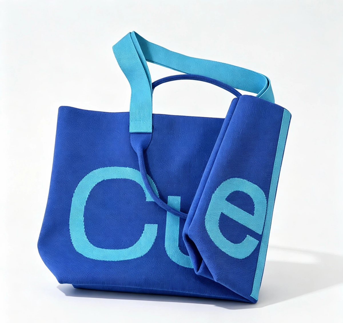Vibrant Blue Knit Tote Shoulder Bag, Oversized Letter Print Large Capacity Handbag