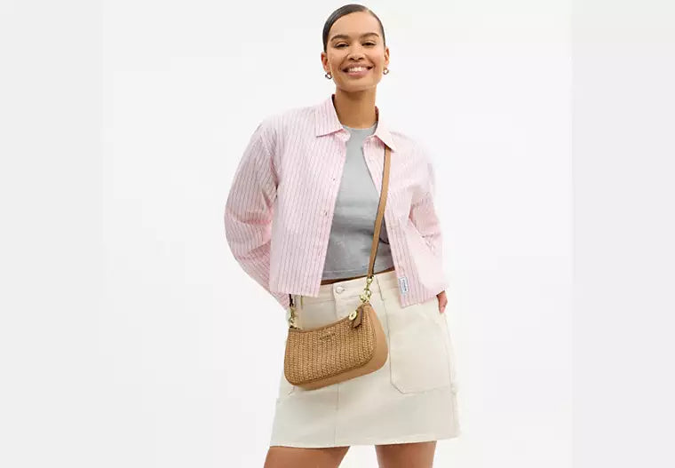 Coach Straw Teri Shoulder Bag With Charm